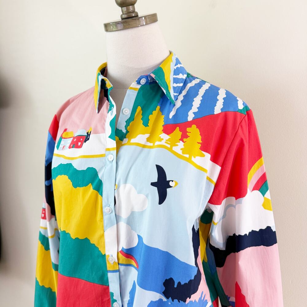 NWT Boden Multicolor Abstract Outdoor Scene Long Sleeve Button Down 100% Cotton - Picture 4 of 11